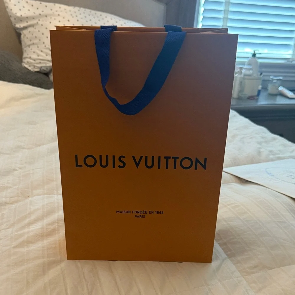 Louis Vuitton Orange Gift Shopper with Blue Ribbon Handle